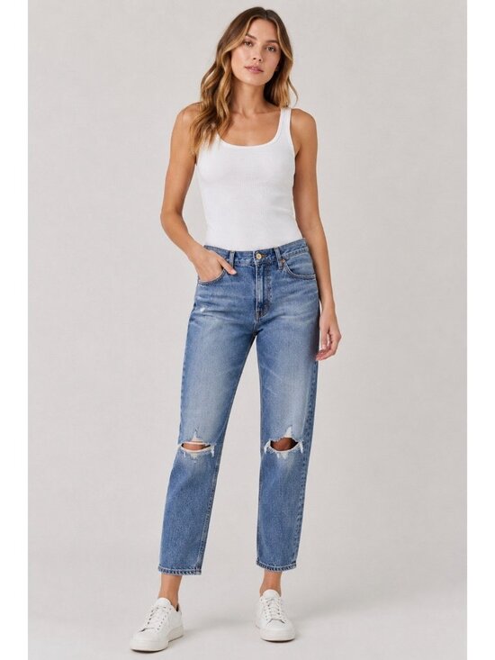 Ag Adriano Goldschmied Denim - AG Adriano Goldschmied Womens Blue Distressed Denim Straight Jeans Size 27 R